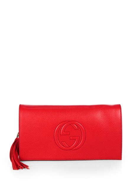 gucci red embossed clutch